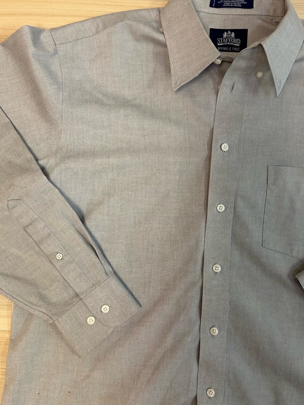 Stafford Super Shirt Gray Wrinkle Free Oxford Dress Shirt 16.5 34-35